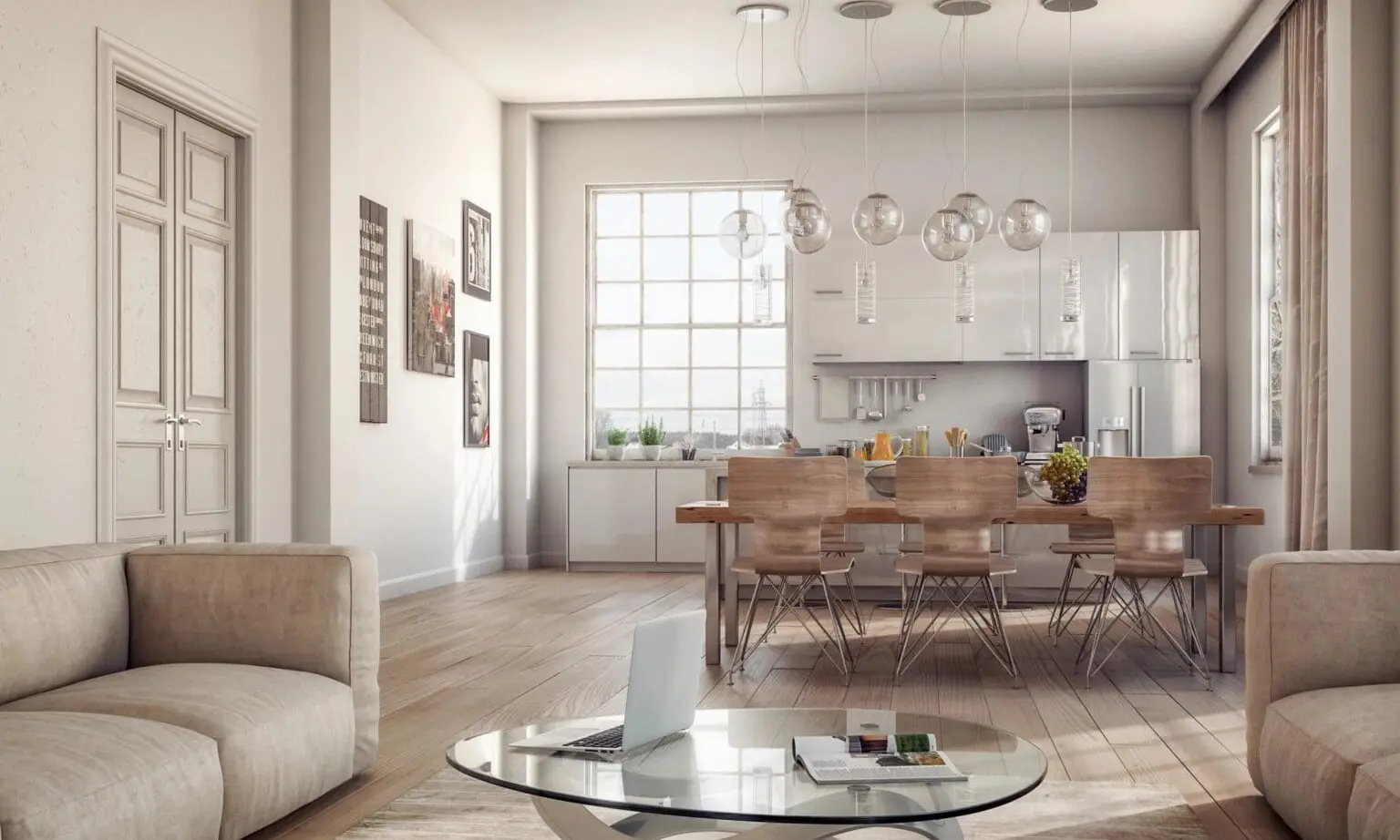 a neat and clean kitchen and leaving space